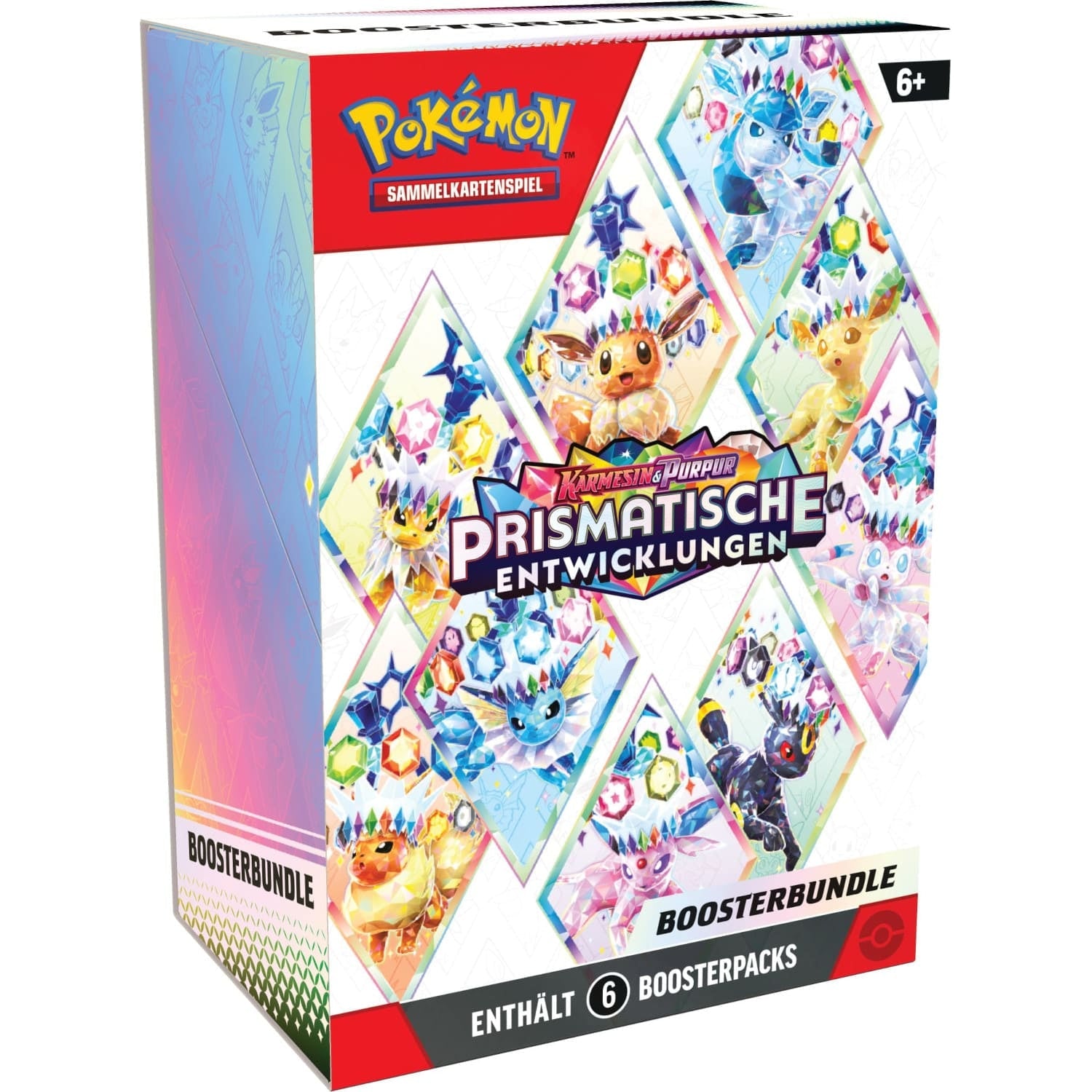 Pokémon Prismatische Entwicklungen Booster Bundle auf Deutsch mit 6 Boosterpacks der Evoli-Erweiterung.